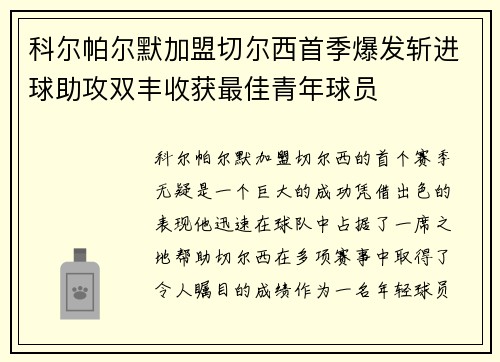 科尔帕尔默加盟切尔西首季爆发斩进球助攻双丰收获最佳青年球员